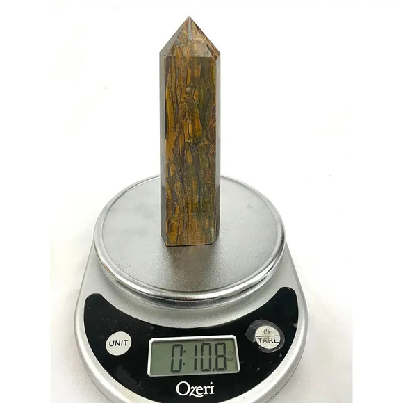 Tigers Eye Tower Obelisk Point 5 7/8" Natural Quartz Crystal 306g - Picture 10 of 16